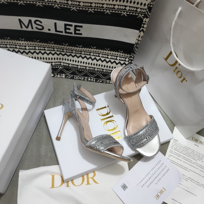 D*or dway heeled sandal silver-tone cotton embroidered