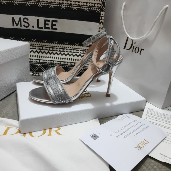 D*or dway heeled sandal silver-tone cotton embroidered