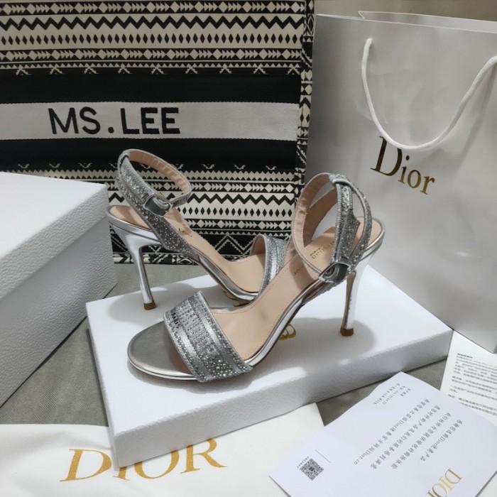 D*or dway heeled sandal silver-tone cotton embroidered