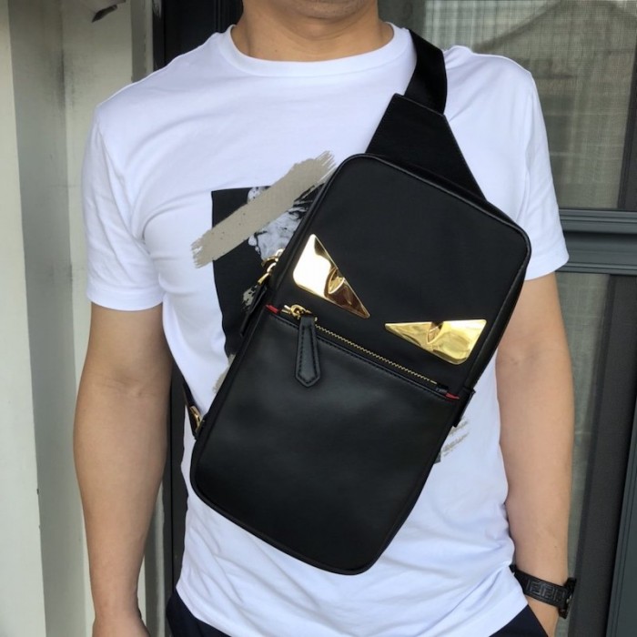 F**di belt bag bugs black leather / gold