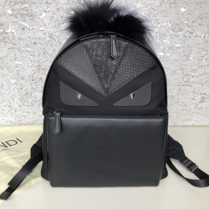F**di bugs eye monster black nylon backpack