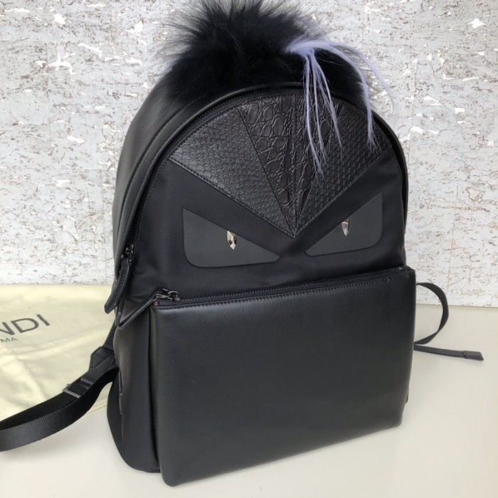 F**di bugs eye monster black nylon backpack