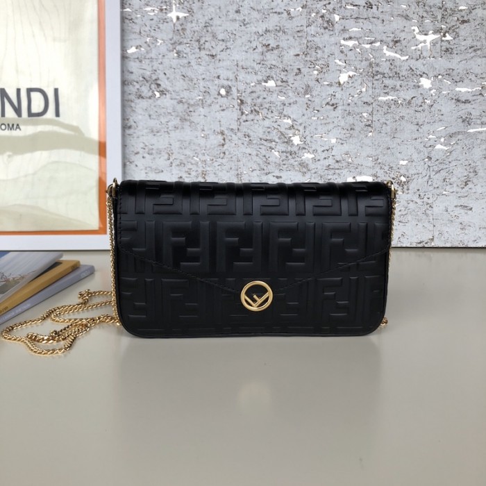 F**di wallet on chain with pouches black ff leather