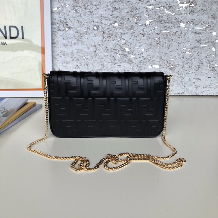 F**di wallet on chain with pouches black ff leather
