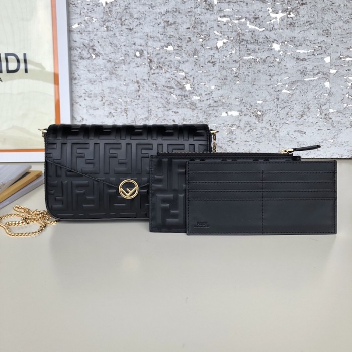 F**di wallet on chain with pouches black ff leather