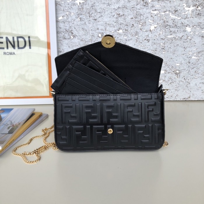 F**di wallet on chain with pouches black ff leather
