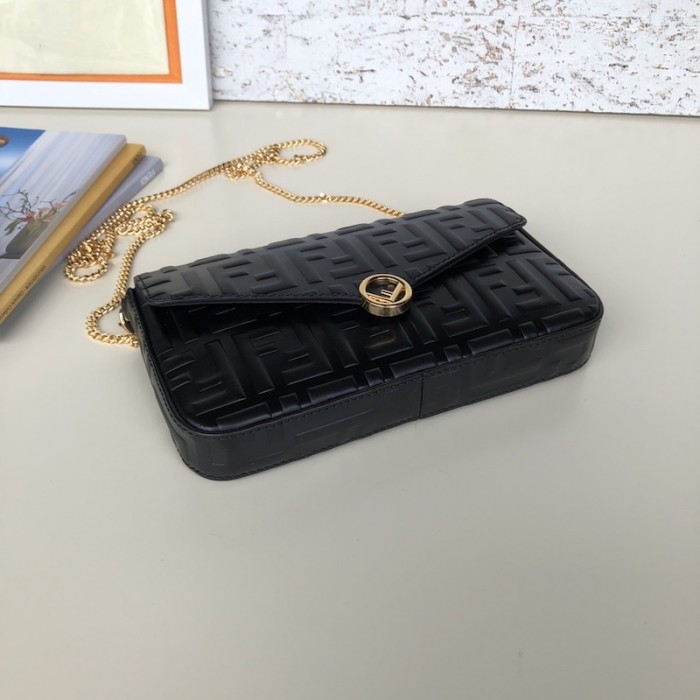 F**di wallet on chain with pouches black ff leather