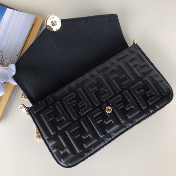 F**di wallet on chain with pouches black ff leather