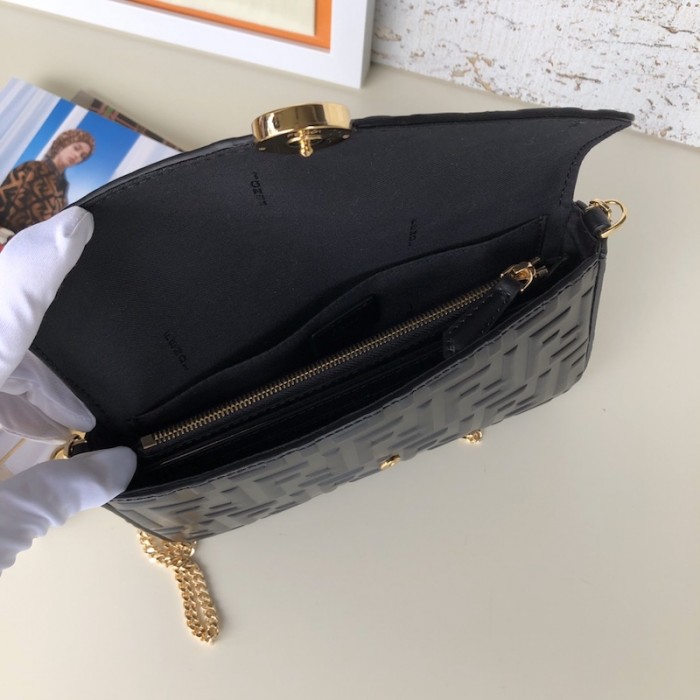 F**di wallet on chain with pouches black ff leather