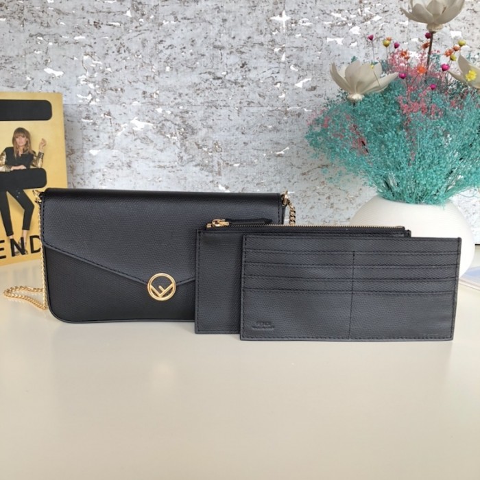 F**di wallet on chain with pouches black leather