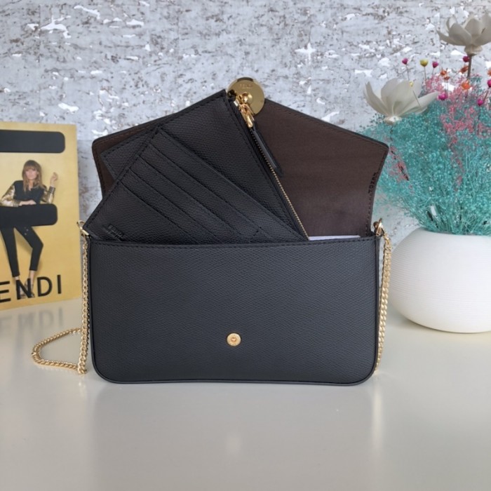 F**di wallet on chain with pouches black leather