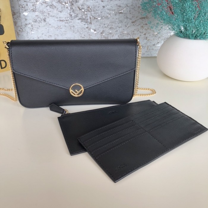 F**di wallet on chain with pouches black leather