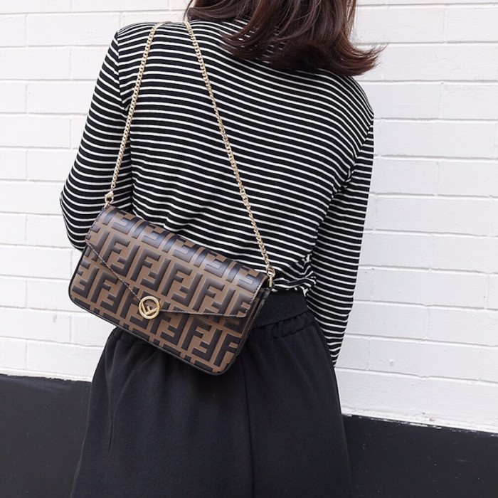 F**di wallet on chain with pouches brown ff leather