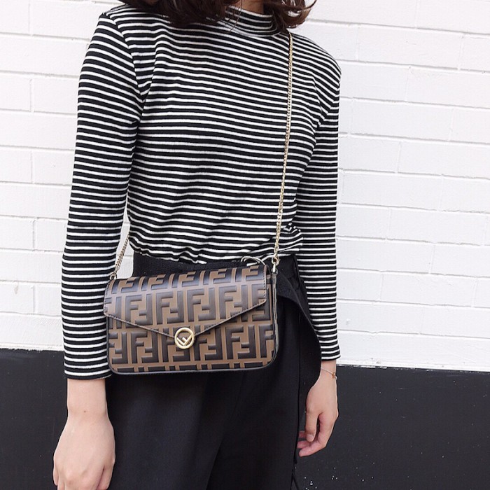 F**di wallet on chain with pouches brown ff leather