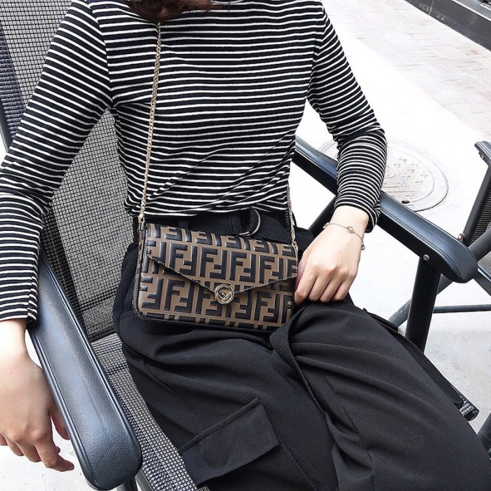 F**di wallet on chain with pouches brown ff leather