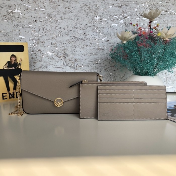 F**di wallet on chain with pouches grey leather