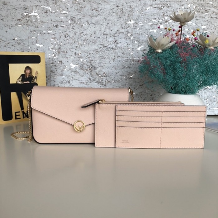 F**di wallet on chain with pouches pink leather