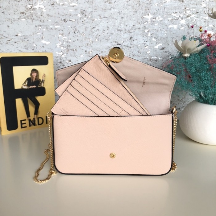 F**di wallet on chain with pouches pink leather