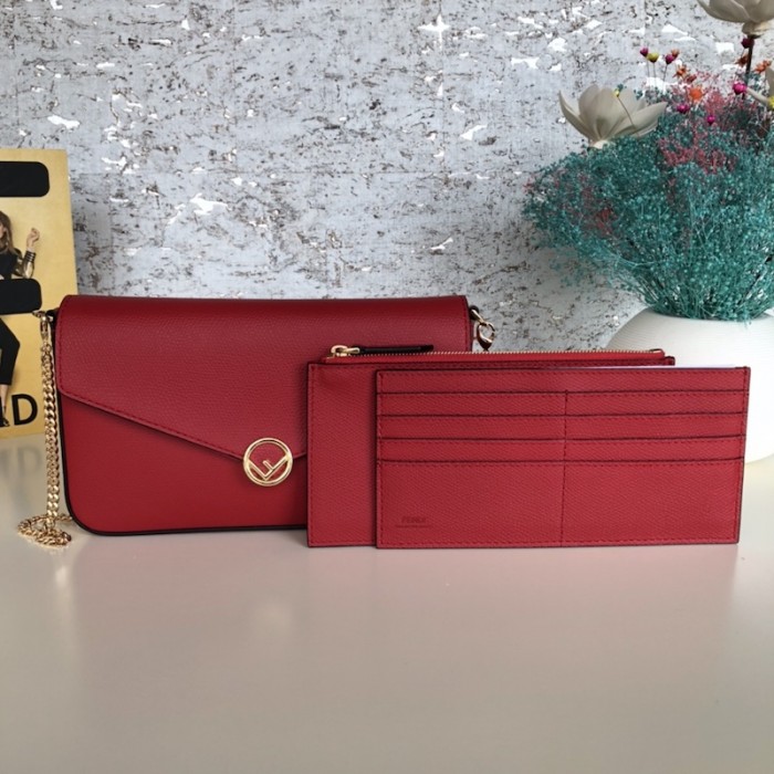 F**di wallet on chain with pouches red leather