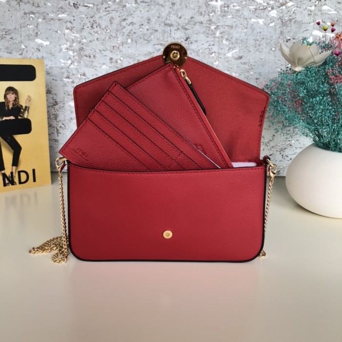 F**di wallet on chain with pouches red leather