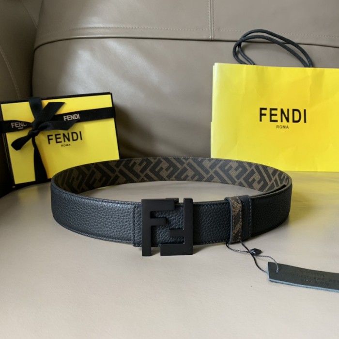F**di brown leather and fabric belt 7c0432