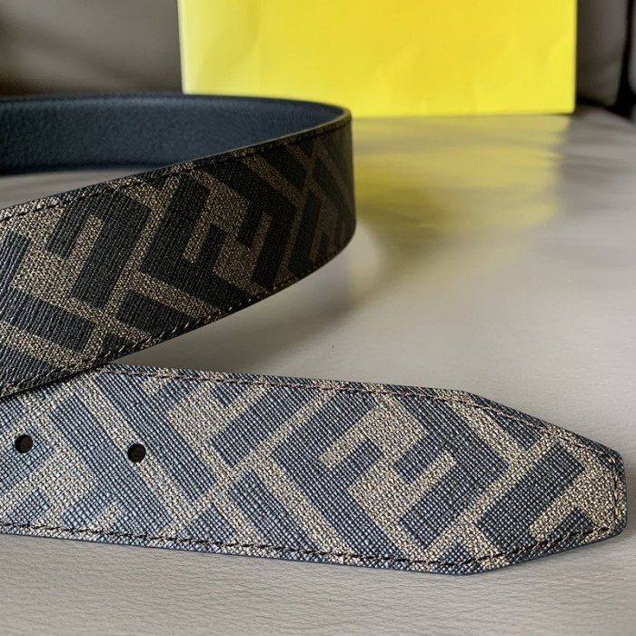 F**di brown leather and fabric belt 7c0432