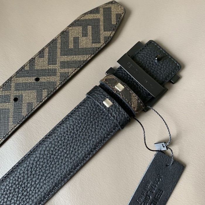 F**di brown leather and fabric belt 7c0432