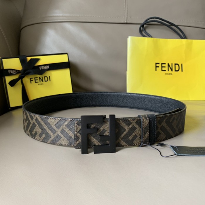 F**di brown leather and fabric belt 7c0432