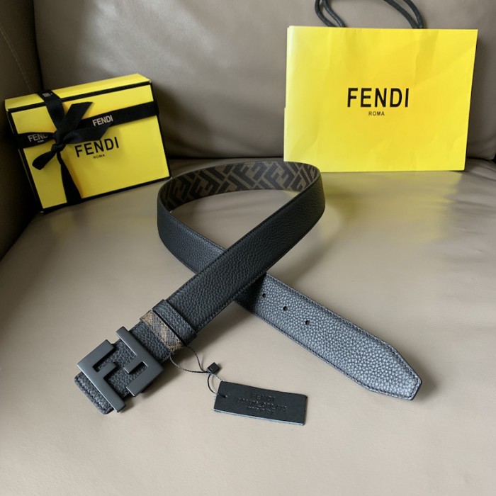 F**di brown leather and fabric belt 7c0432