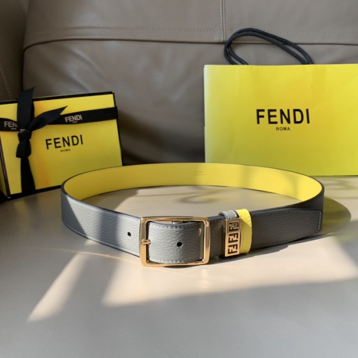 F**di leather belt with pin buckle grey / gold 7c0435