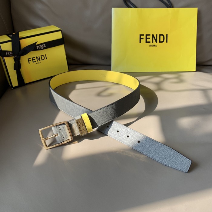 F**di leather belt with pin buckle grey / gold 7c0435