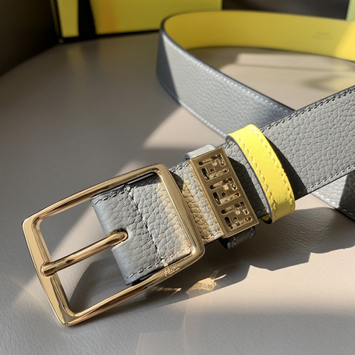 F**di leather belt with pin buckle grey / gold 7c0435