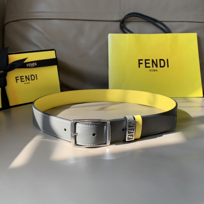 F**di leather belt with pin buckle grey / silver 7c0435