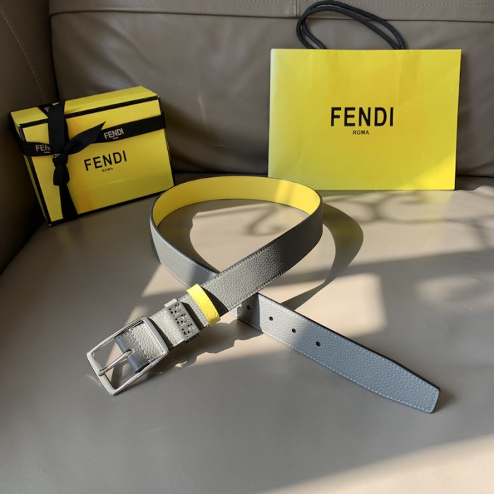 F**di leather belt with pin buckle grey / silver 7c0435