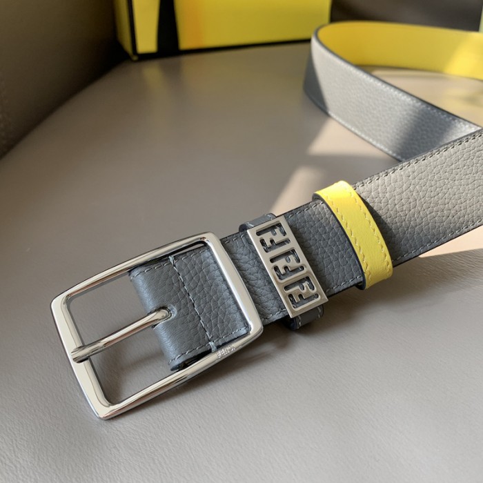 F**di leather belt with pin buckle grey / silver 7c0435