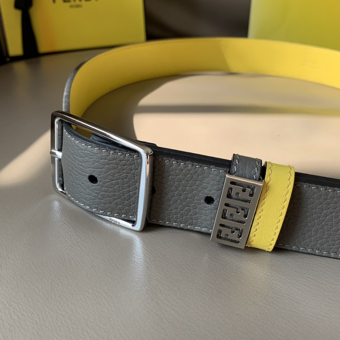 F**di leather belt with pin buckle grey / silver 7c0435