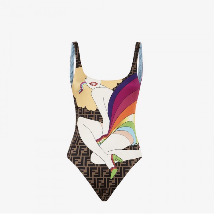 F**di multicolor lycra one-piece swimsuit