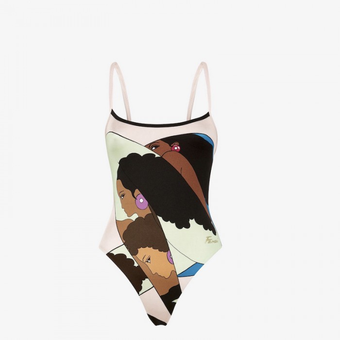 F**di multicolor lycra one-piece swimsuit brown