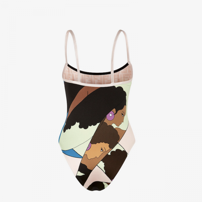 F**di multicolor lycra one-piece swimsuit brown