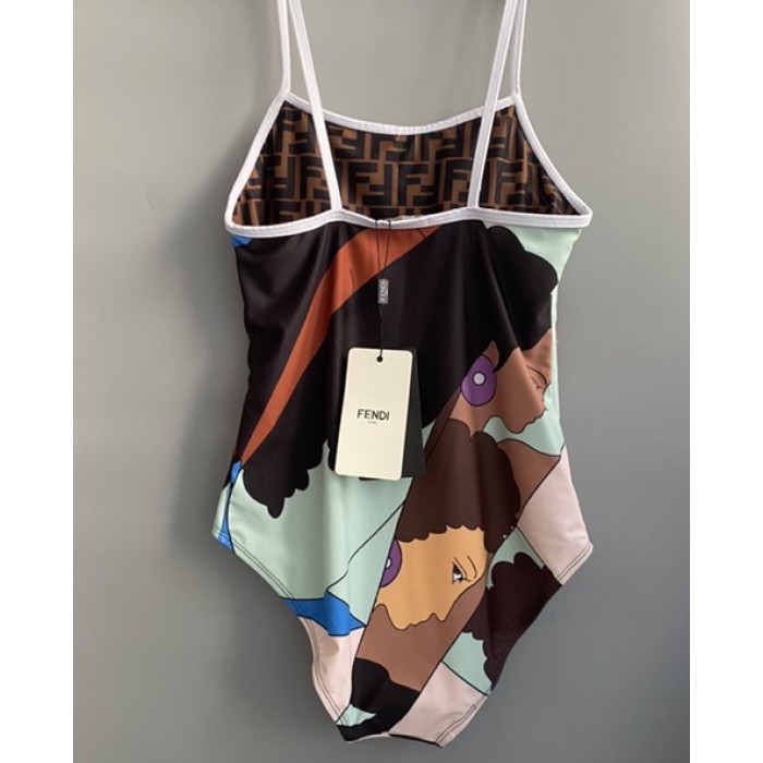 F**di multicolor lycra one-piece swimsuit brown