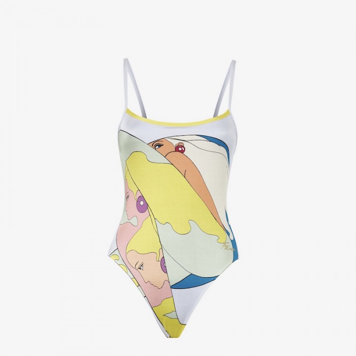F**di multicolor lycra one-piece swimsuit white