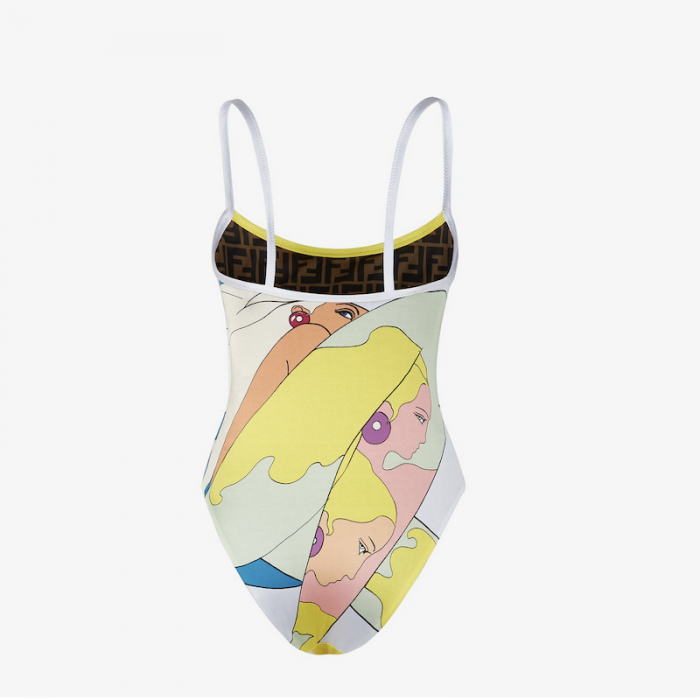 F**di multicolor lycra one-piece swimsuit white