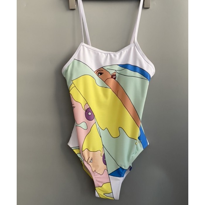 F**di multicolor lycra one-piece swimsuit white