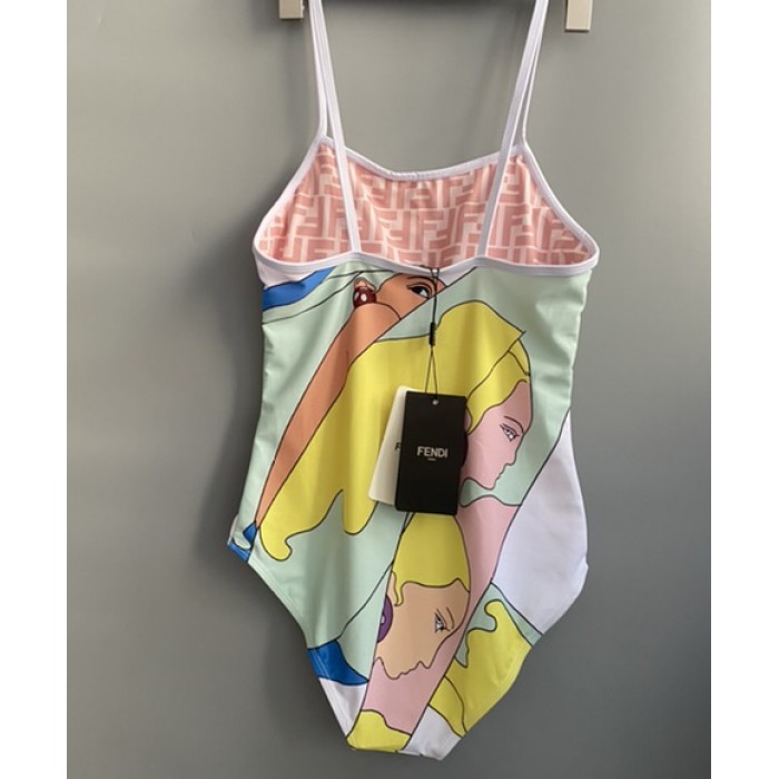 F**di multicolor lycra one-piece swimsuit white