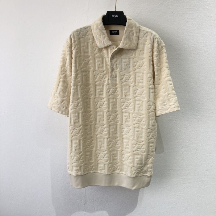 F**di ff logo beige cotton polo shirt