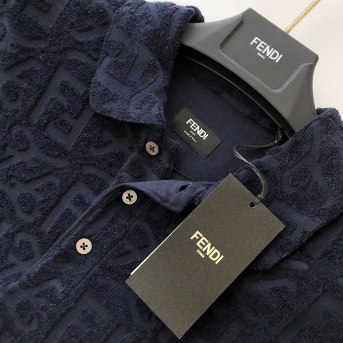 F**di ff logo blue cotton polo shirt