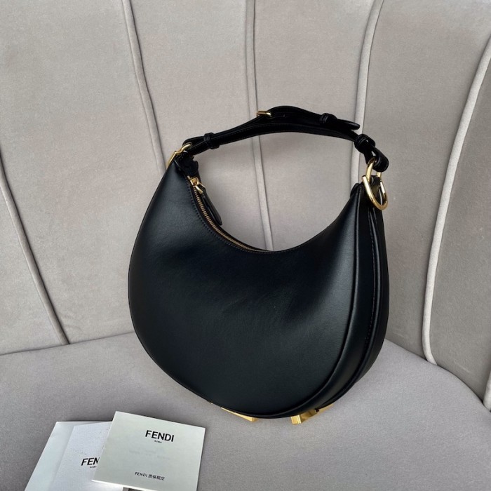 F**di F**digraphy small black leather bag