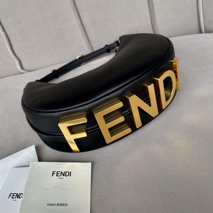 F**di F**digraphy small black leather bag