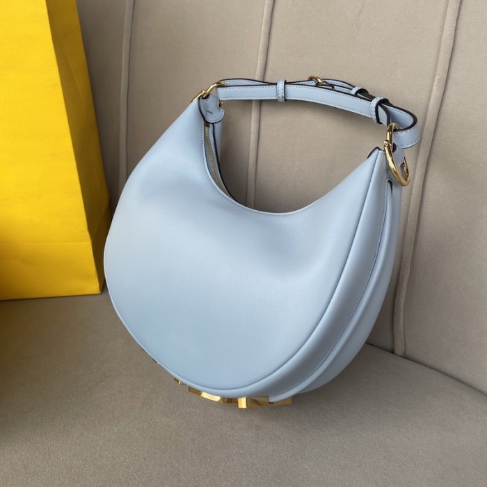 F**di F**digraphy small light blue leather bag