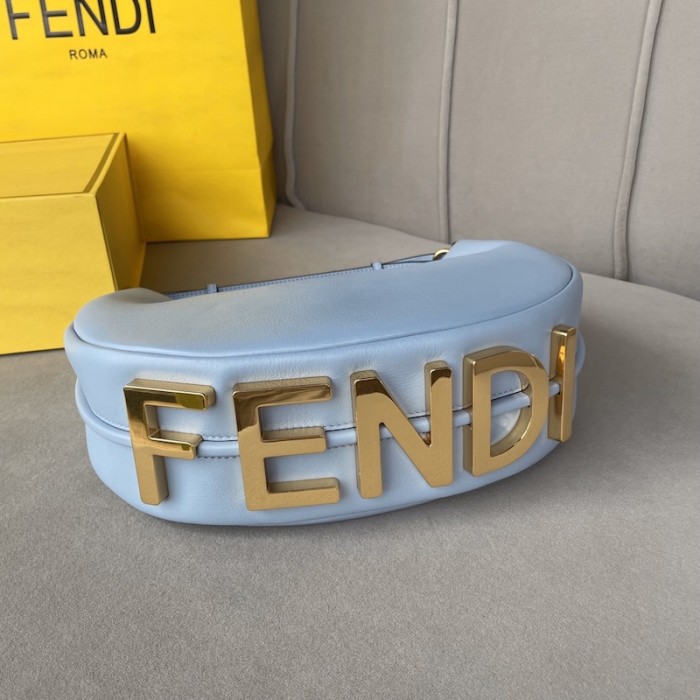 F**di F**digraphy small light blue leather bag